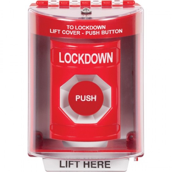 SS2074LD-EN STI Red Indoor/Outdoor Surface Momentary Stopper Station with LOCKDOWN Label English