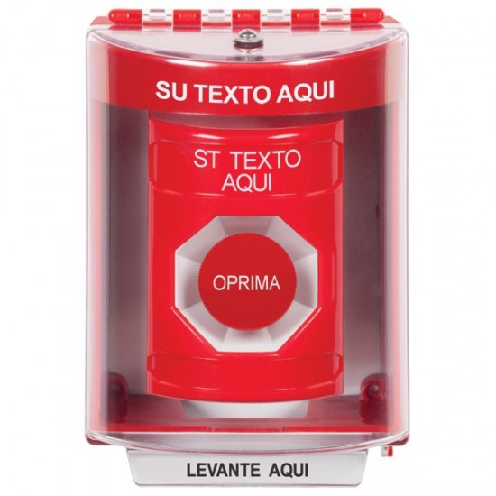 SS2074ZA-ES STI Red Indoor/Outdoor Surface Momentary Stopper Station with Non-Returnable Custom Text Label Spanish SS2074ZA-ES STI Red Indoor/Outdoor Surface Momentary Stopper Station with Non-Returnable Custom Text Label Spanish