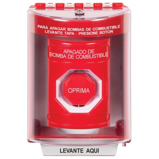 SS2075PS-ES STI Red Indoor/Outdoor Surface Momentary (Illuminated) Stopper Station with FUEL PUMP SHUT DOWN Label Spanish