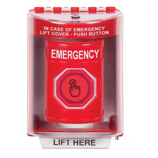 SS2076EM-EN STI Red Indoor/Outdoor Surface Momentary (Illuminated) with Red Lens Stopper Station with EMERGENCY Label English SS2076EM-EN STI Red Indoor/Outdoor Surface Momentary (Illuminated) with Red Lens Stopper Station with EMERGENCY Label English