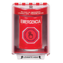 SS2076EM-ES STI Red Indoor/Outdoor Surface Momentary (Illuminated) with Red Lens Stopper Station with EMERGENCY Label Spanish