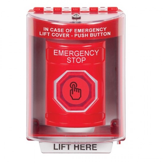 SS2076ES-EN STI Red Indoor/Outdoor Surface Momentary (Illuminated) Stopper Station w/ EMERGENCY STOP Label
