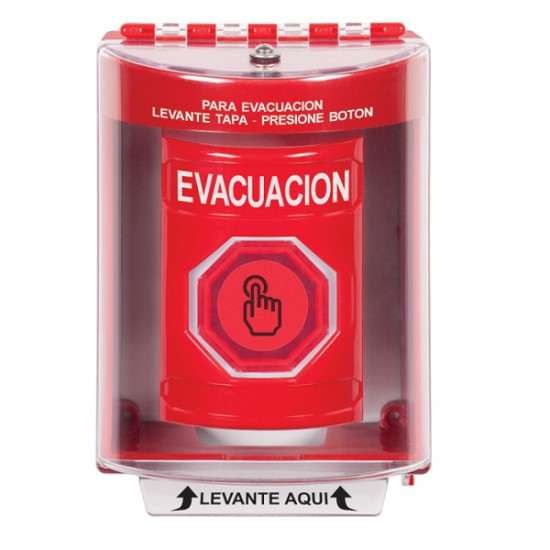 SS2076EV-ES STI Red Indoor/Outdoor Surface Momentary (Illuminated) with Red Lens Stopper Station with EVACUATION Label Spanish