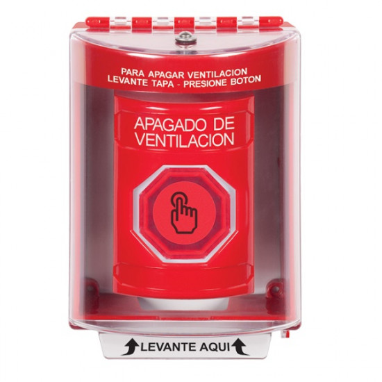 SS2076HV-ES STI Red Indoor/Outdoor Surface Momentary (Illuminated) Stopper Station w/ HVAC SHUT DOWN Spanish