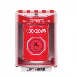 SS2076LD-EN STI Red Indoor/Outdoor Surface Momentary (Illuminated) with Red Lens Stopper Station with LOCKDOWN Label English