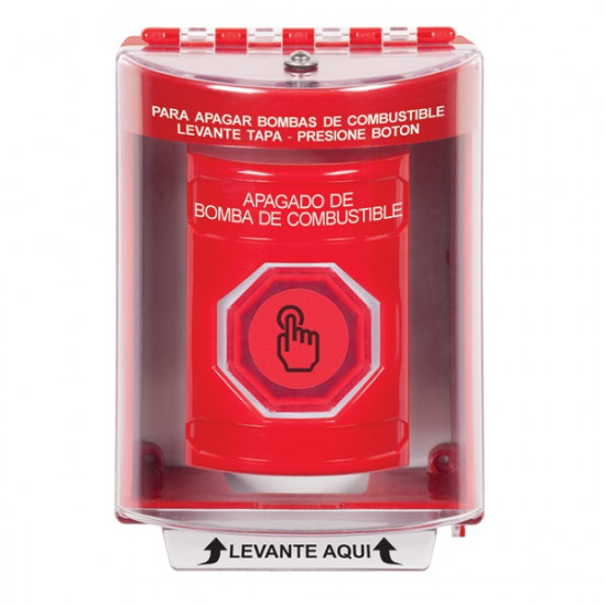 SS2076PS-ES STI Red Indoor/Outdoor Surface Momentary (Illuminated) Stopper Station w/ FUEL PUMP SHUT DOWN Spanish