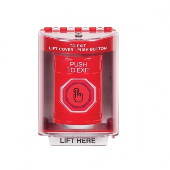 SS2076PX-EN STI Red Indoor/Outdoor Surface Momentary (Illuminated) Stopper Station w/ PUSH TO EXIT Label