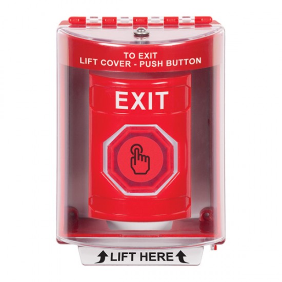 SS2076XT-EN STI Red Indoor/Outdoor Surface Momentary (Illuminated) with Red Lens Stopper Station with EXIT Label English