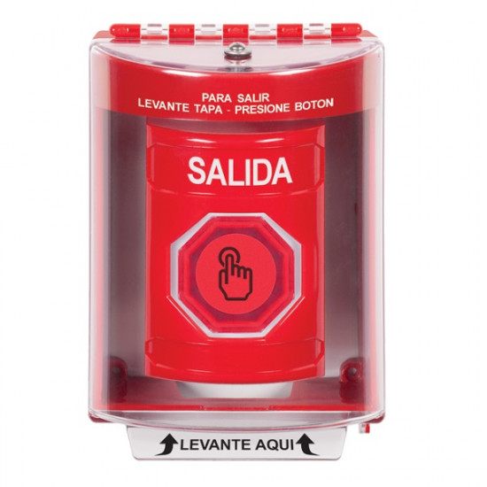 SS2076XT-ES STI Red Indoor/Outdoor Surface Momentary (Illuminated) with Red Lens Stopper Station with EXIT Label Spanish