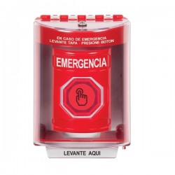 SS2077EM-ES STI Red Indoor/Outdoor Surface Weather Resistant Momentary Stopper Station w/ EMERGENCY Spanish