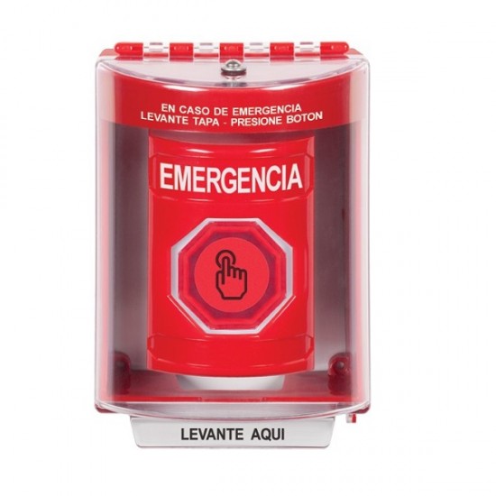 SS2077EM-ES STI Red Indoor/Outdoor Surface Weather Resistant Momentary Stopper Station w/ EMERGENCY Spanish