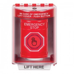 SS2077ES-EN STI Red Indoor/Outdoor Surface Weather Resistant Momentary Stopper Station w/ EMERGENCY STOP Label