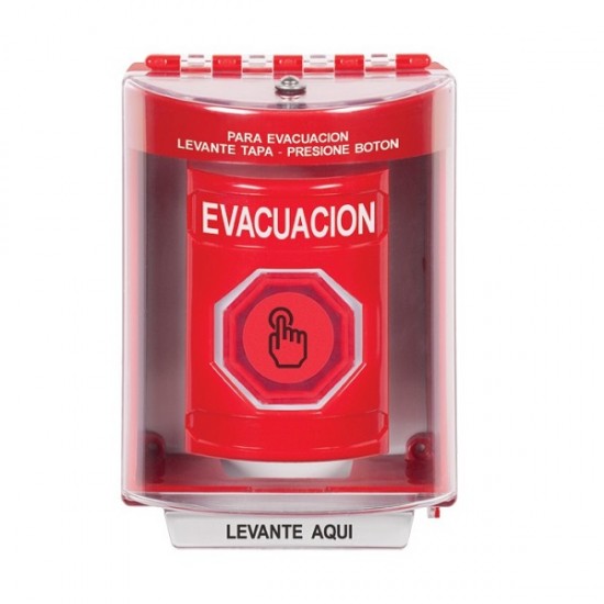 SS2077EV-ES STI Red Indoor/Outdoor Surface Weather Resistant Momentary Stopper Station w/ EVACUATION Spanish
