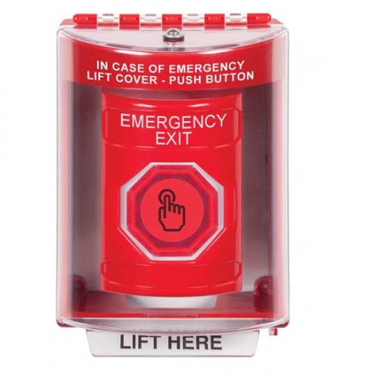 SS2077EX-EN STI Red Indoor/Outdoor Surface Weather Resistant Momentary Stopper Station w/ EMERGENCY EXIT Label