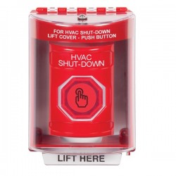 SS2077HV-EN STI Red Indoor/Outdoor Surface Weather Resistant Momentary Stopper Station w/ HVAC SHUT DOWN Label