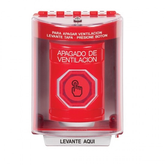 SS2077HV-ES STI Red Indoor/Outdoor Surface Weather Resistant Momentary Stopper Station w/ HVAC SHUT DOWN Spanish