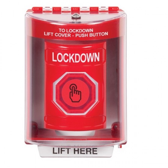 SS2077LD-EN STI Red Indoor/Outdoor Surface Weather Resistant Momentary Stopper Station w/ LOCKDOWN Label