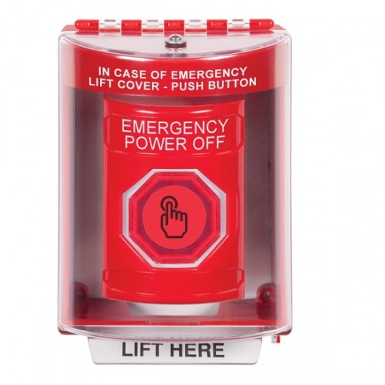 SS2077PO-EN STI Red Indoor/Outdoor Surface Weather Resistant Momentary Stopper Station w/ EMERGENCY POWER OFF Label