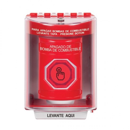 SS2077PS-ES STI Red Indoor/Outdoor Surface Weather Resistant Momentary Stopper Station w/ FUEL PUMP SHUT DOWN Spanish