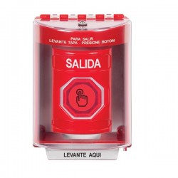 SS2077XT-ES STI Red Indoor/Outdoor Surface Weather Resistant Momentary Stopper Station w/ EXIT Spanish