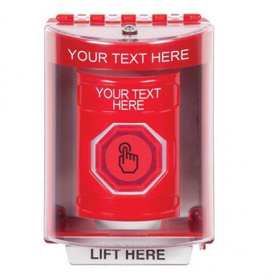 SS2077ZA-EN STI Red Indoor/Outdoor Surface Weather Resistant Momentary Stopper Station w/ Custom Text Label