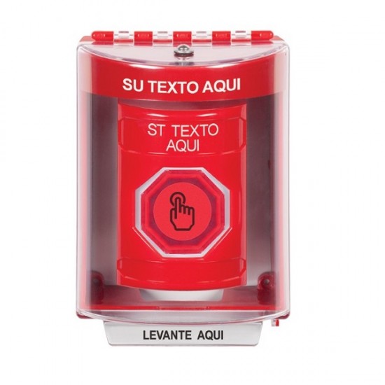 SS2077ZA-ES STI Red Indoor/Outdoor Surface Weather Resistant Momentary Stopper Station w/ Custom Text Spanish