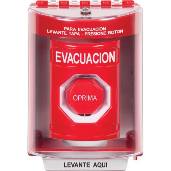 SS2078EV-ES STI Red Indoor/Outdoor Surface Pneumatic (Illuminated) Stopper Station with EVACUATION Label Spanish