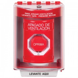 SS2079HV-ES STI Red Indoor/Outdoor Surface Turn-to-Reset (Illuminated) Stopper Station with HVAC SHUT DOWN Label Spanish