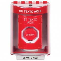 SS2079ZA-ES STI Red Indoor/Outdoor Surface Turn-to-Reset Stopper Station w/ Custom Text Spanish