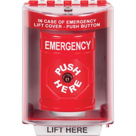 SS2080EM-EN STI Red Indoor/Outdoor Surface w/ Horn Key-to-Reset Stopper Station with EMERGENCY Label English SS2080EM-EN STI Red Indoor/Outdoor Surface w/ Horn Key-to-Reset Stopper Station with EMERGENCY Label English