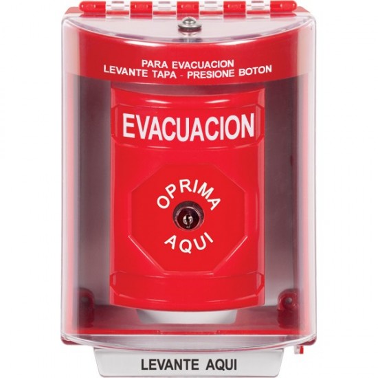 SS2080EV-ES STI Red Indoor/Outdoor Surface w/ Horn Key-to-Reset Stopper Station with EVACUATION Label Spanish