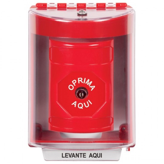 SS2080NT-ES STI Red Indoor/Outdoor Surface w/ Horn Key-to-Reset Stopper Station with No Text Label Spanish
