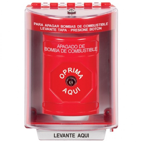 SS2080PS-ES STI Red Indoor/Outdoor Surface w/ Horn Key-to-Reset Stopper Station with FUEL PUMP SHUT DOWN Label Spanish