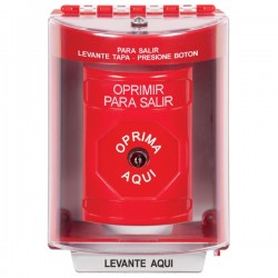 SS2080PX-ES STI Red Indoor/Outdoor Surface w/ Horn Key-to-Reset Stopper Station with PUSH TO EXIT Label Spanish