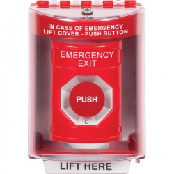 SS2081EX-EN STI Red Indoor/Outdoor Surface w/ Horn Turn-to-Reset Stopper Station with EMERGENCY EXIT Label English