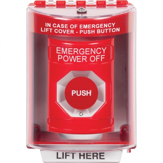SS2081PO-EN STI Red Indoor/Outdoor Surface w/ Horn Turn-to-Reset Stopper Station with EMERGENCY POWER OFF Label English