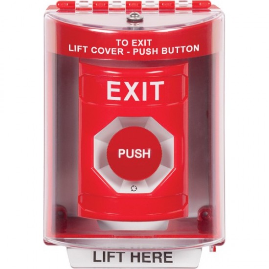 SS2081XT-EN STI Red Indoor/Outdoor Surface w/ Horn Turn-to-Reset Stopper Station with EXIT Label English