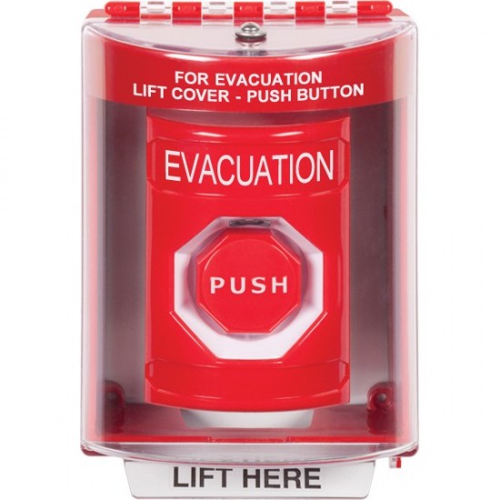 SS2082EV-EN STI Red Indoor/Outdoor Surface w/ Horn Key-to-Reset (Illuminated) Stopper Station with EVACUATION Label English