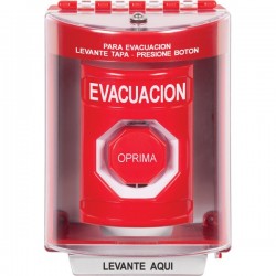 SS2082EV-ES STI Red Indoor/Outdoor Surface w/ Horn Key-to-Reset (Illuminated) Stopper Station with EVACUATION Label Spanish
