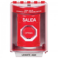 SS2082XT-ES STI Red Indoor/Outdoor Surface w/ Horn Key-to-Reset (Illuminated) Stopper Station with EXIT Label Spanish
