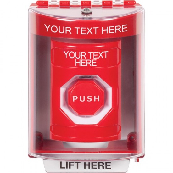 SS2082ZA-EN STI Red Indoor/Outdoor Surface w/ Horn Key-to-Reset Stopper Station w/ Custom Text Label