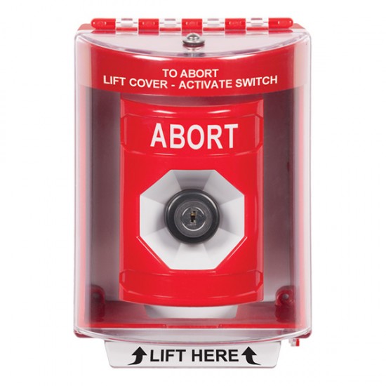 SS2083AB-EN STI Red Indoor/Outdoor Surface w/ Horn Key-to-Activate Stopper Station with ABORT Label English