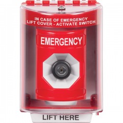 SS2083EM-EN STI Red Indoor/Outdoor Surface w/ Horn Key-to-Activate Stopper Station with EMERGENCY Label English SS2083EM-EN STI Red Indoor/Outdoor Surface w/ Horn Key-to-Activate Stopper Station with EMERGENCY Label English