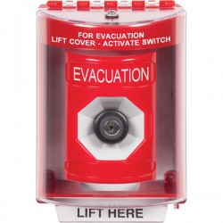SS2083EV-EN STI Red Indoor/Outdoor Surface w/ Horn Key-to-Activate Stopper Station with EVACUATION Label English