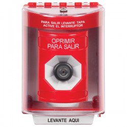 SS2083PX-ES STI Red Indoor/Outdoor Surface w/ Horn Key-to-Activate Stopper Station with PUSH TO EXIT Label Spanish