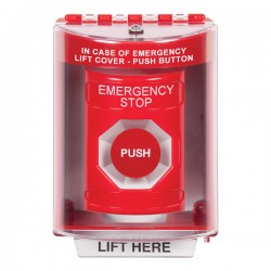 SS2084ES-EN STI Red Indoor/Outdoor Surface w/ Horn Momentary Stopper Station with EMERGENCY STOP Label English