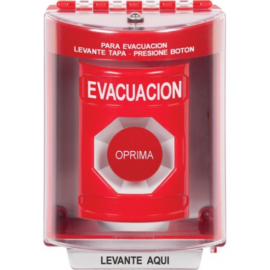SS2084EV-ES STI Red Indoor/Outdoor Surface w/ Horn Momentary Stopper Station with EVACUATION Label Spanish