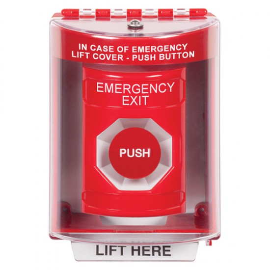 SS2084EX-EN STI Red Indoor/Outdoor Surface w/ Horn Momentary Stopper Station with EMERGENCY EXIT Label English