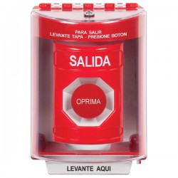 SS2084XT-ES STI Red Indoor/Outdoor Surface w/ Horn Momentary Stopper Station with EXIT Label Spanish
