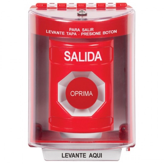 SS2084XT-ES STI Red Indoor/Outdoor Surface w/ Horn Momentary Stopper Station with EXIT Label Spanish
